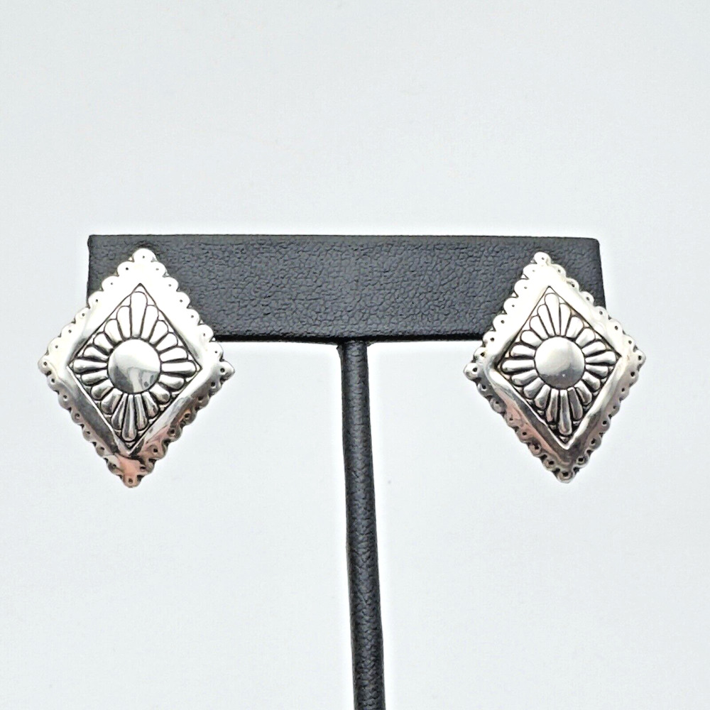 Vintage Southwestern Sterling Silver Earrings Stamped Geometric Design Tribal - Picture 2 of 6